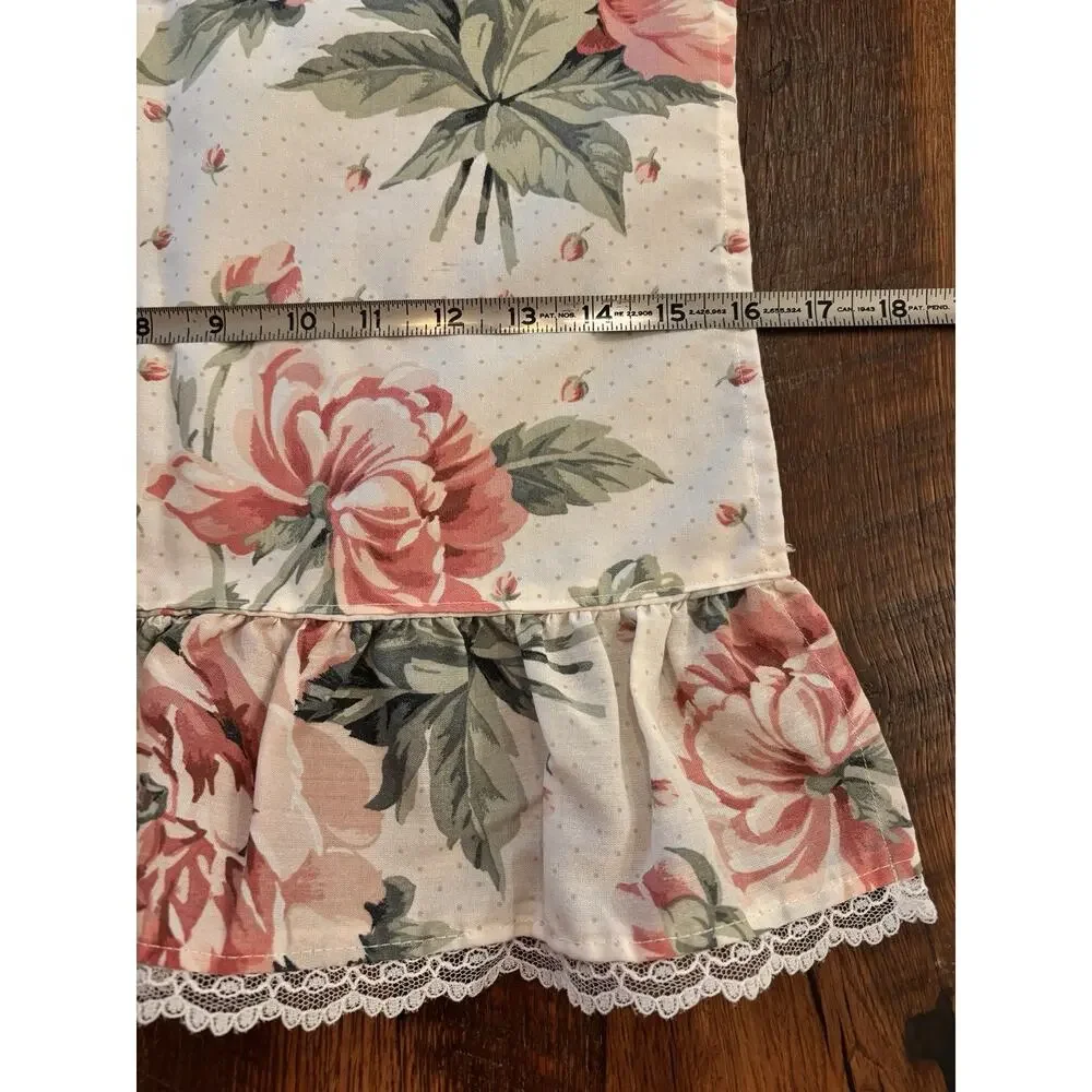 Cottagecore Table Runner Pink Green Floral Rose French Country Ruffle chic 16x57